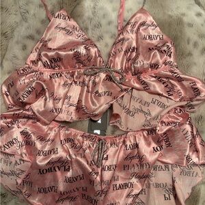Playboy Pink Satin Logo Lingerie